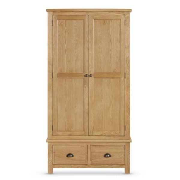 Lecco Wooden Wardrobe With 2 Doors 2 Drawers In Oak | Bed Sava
