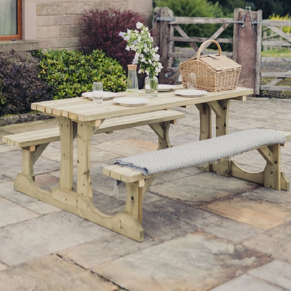 Ledyard Large Wooden Picnic Dining Set In Natural