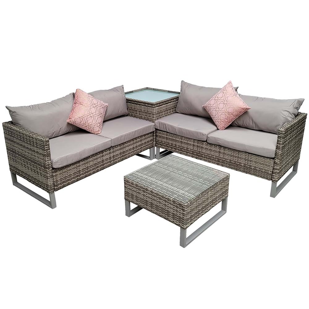 Ledyard Rattan Garden Corner Sofa Set In Light Grey