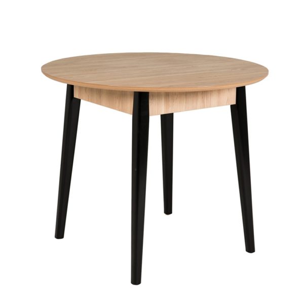 Leeds Oak Wooden Dining Table Round With Black Legs | Bed Sava