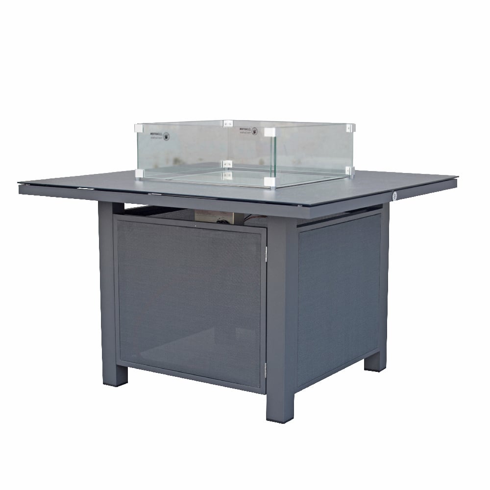 Leicester Glass Top Garden Square Gas Firepit Table In Grey