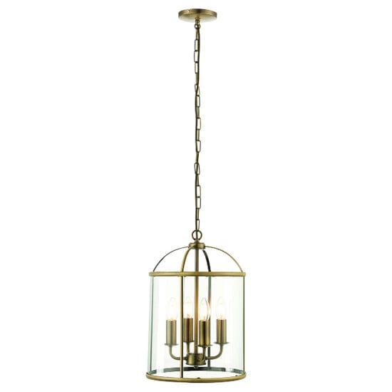 Lembeth 4 Lights Clear Glass Pendant Light In Antique Brass