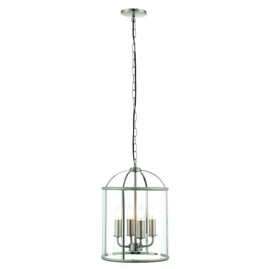 Laughlin 4 Lights Clear Glass Pendant Light In Satin Nickel