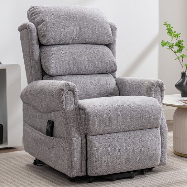 Lenoir Fabric Electric Recliner Chair In Dove | Bed Sava