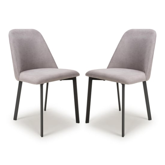 Lenoir Light Grey Fabric Dining Chairs With Black Legs In Pair