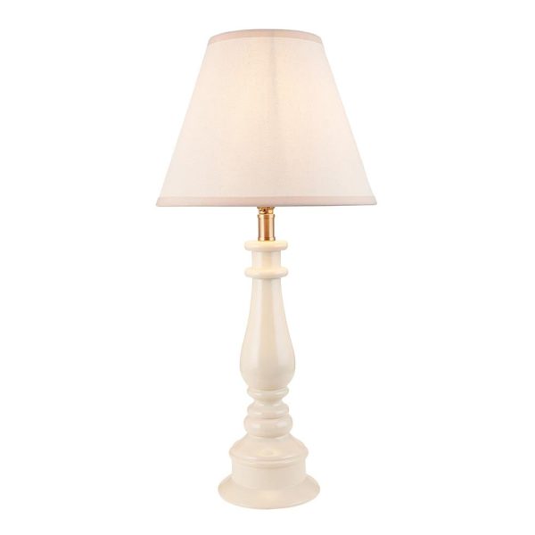 Lenoir Vintage White 25cm Shade Resin Table Lamp In Almond White | Bed Sava