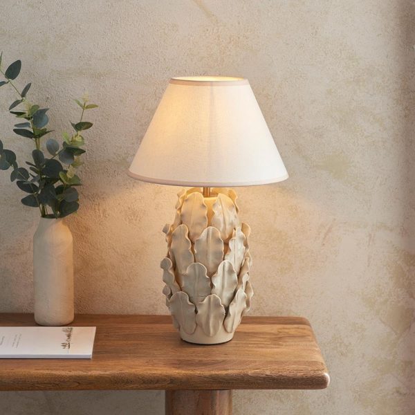 Lenoir White 30cm Shade Large Ceramic Table Lamp In Ivory | Bed Sava