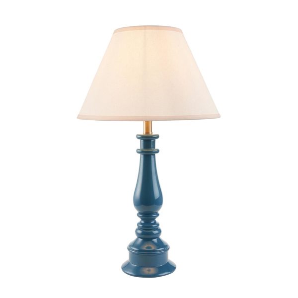 Lenoir White 30cm Shade Resin Table Lamp In Marlin Blue | Bed Sava
