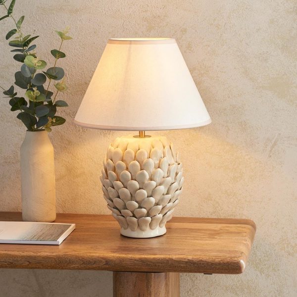Lenoir White 30cm Shade Small Ceramic Table Lamp In Ivory | Bed Sava