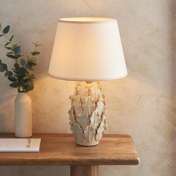 Lenoir White 35cm Shade Ceramic Table Lamp In Ivory | Bed Sava