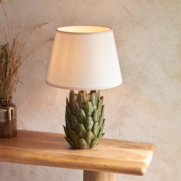 Lenoir White 35cm Shade Ceramic Table Lamp In Olive | Bed Sava