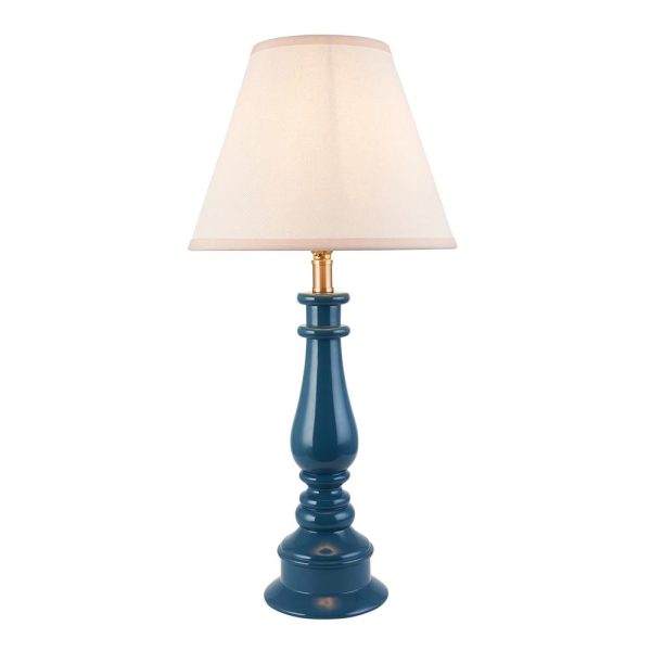 Lenoir White 25cm Shade Resin Table Lamp In Marlin Blue | Bed Sava