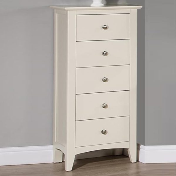 Lenox Narrow Wooden Chest Of 5 Drawers In Ivory | Bed Sava