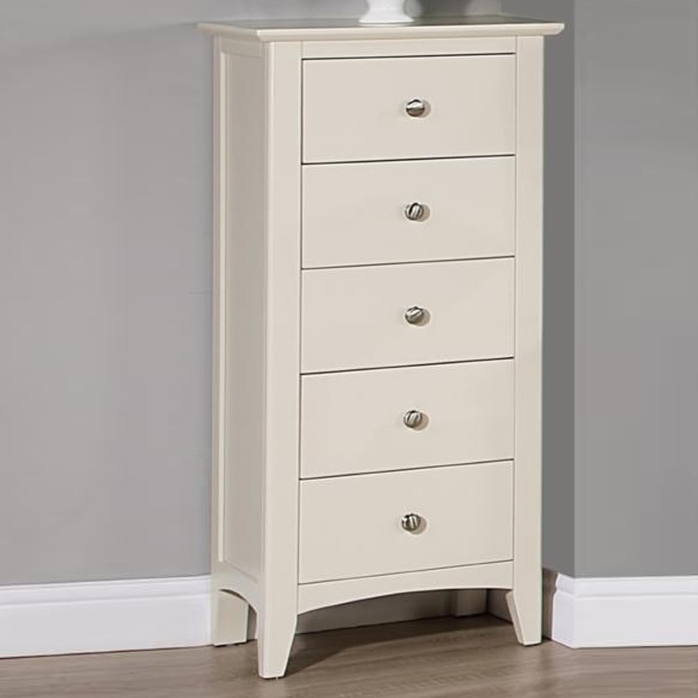 Lenox Narrow Wooden Chest Of 5 Drawers In Ivory
