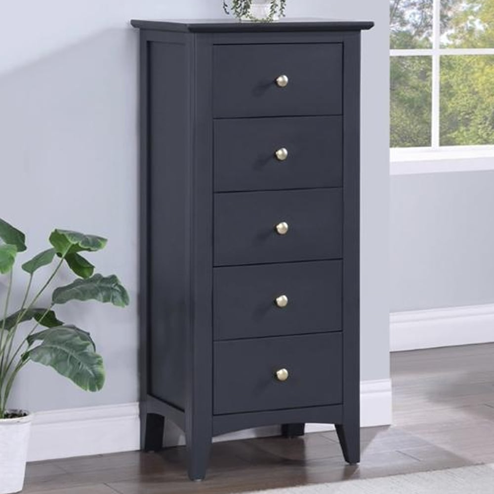 Lenox Narrow Wooden Chest Of 5 Drawers In Off Black