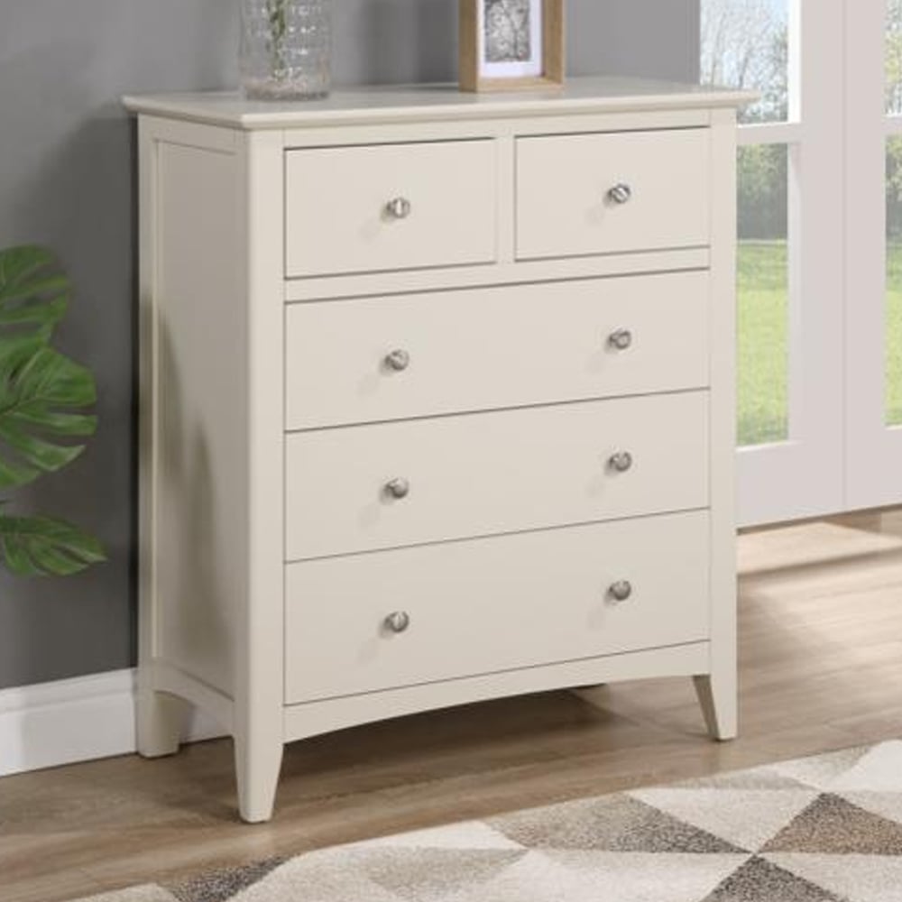 Lenox Wide Wooden Chest Of 5 Drawers In Ivory