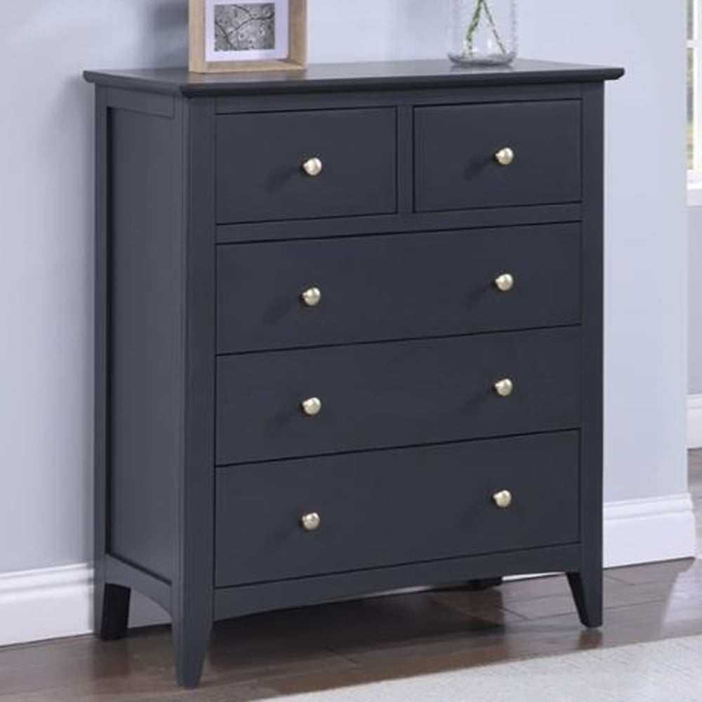 Lenox Wide Wooden Chest Of 5 Drawers In Off Black