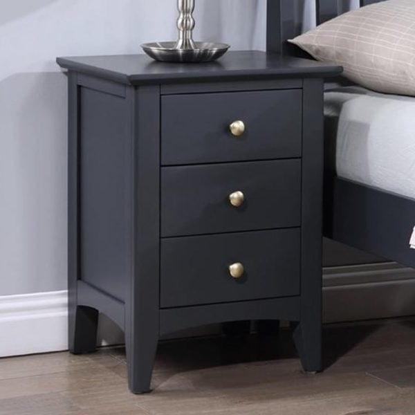 Lenox Wooden Bedside Cabinet With 3 Drawers In Off Black | Bed Sava