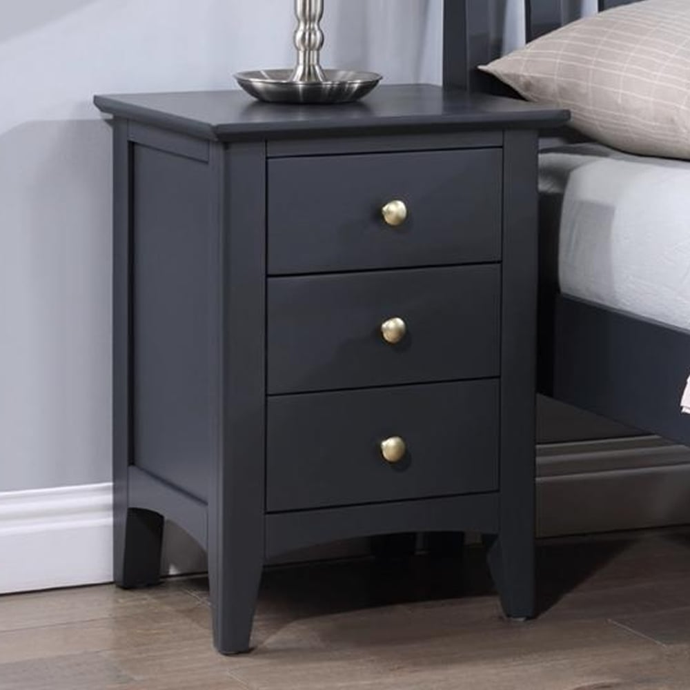 Lenox Wooden Bedside Cabinet With 3 Drawers In Off Black