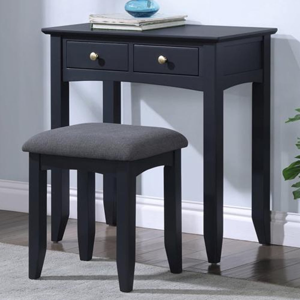 Lenox Wooden Dressing Table With Stool In Off Black