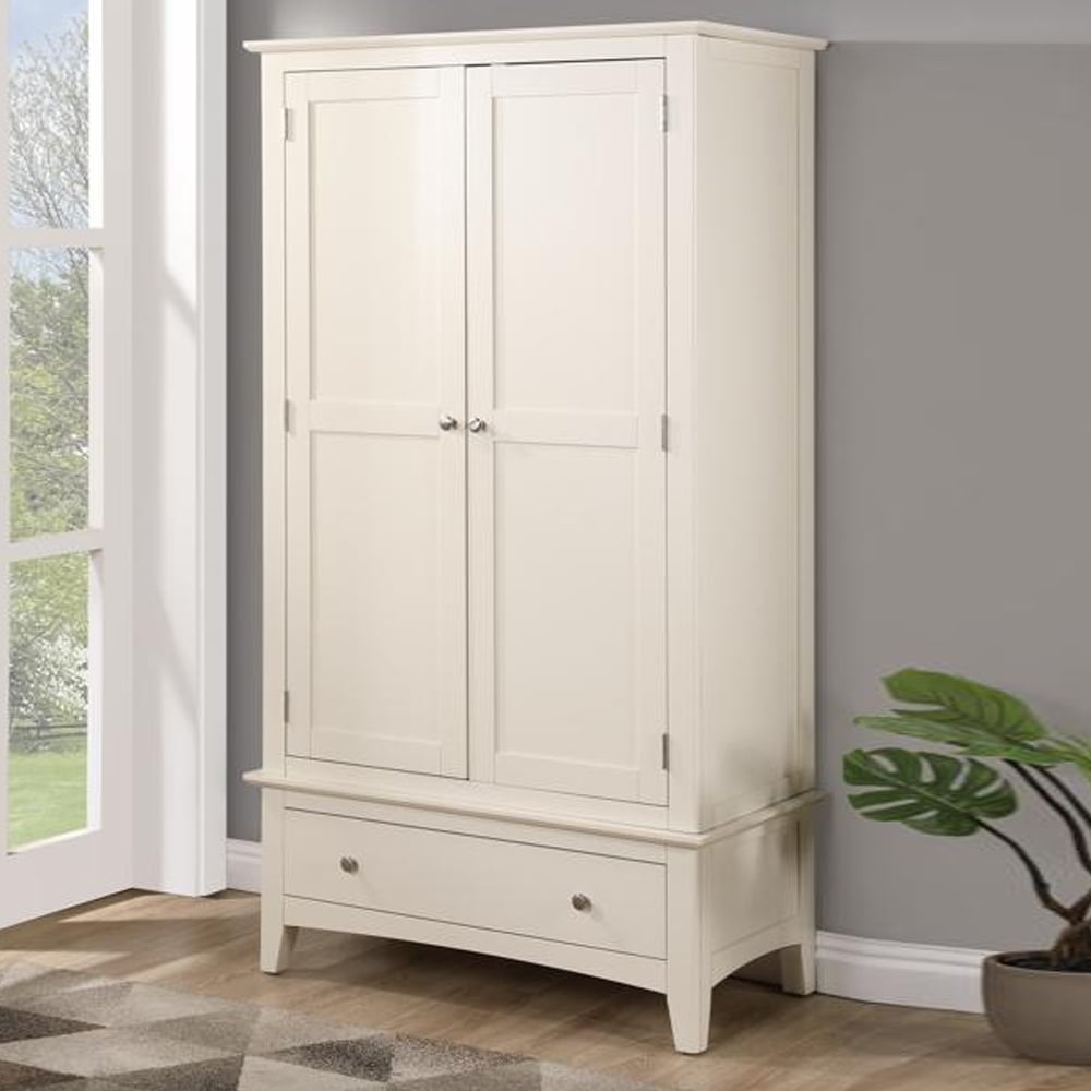 Lenox Wooden Wardrobe With 2 Doors 1 Drawer In Ivory