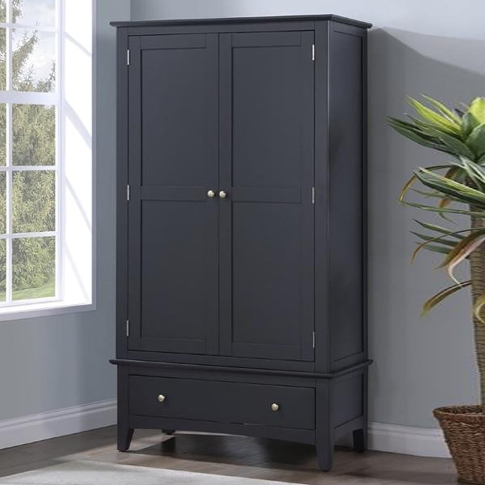 Lenox Wooden Wardrobe With 2 Doors 1 Drawer In Off Black