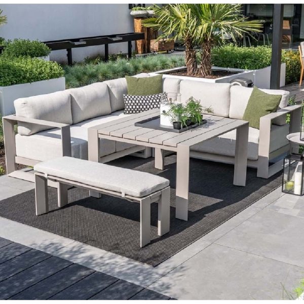 Leonidas Aluminium Corner Garden Dining Set In Taupe | Bed Sava