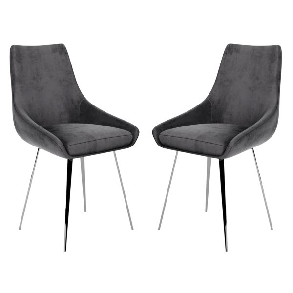 Levant Dark Grey Velvet Dining Chairs In Pair | Bed Sava