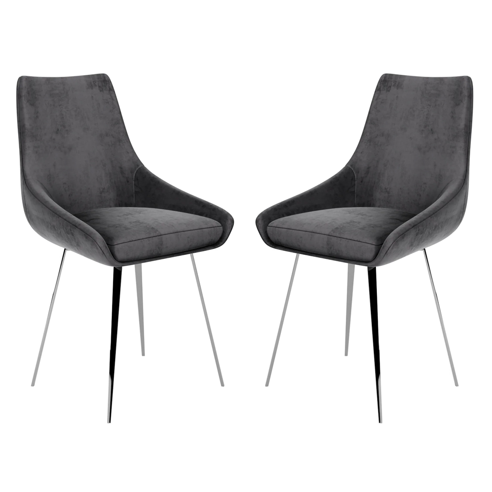 Levant Dark Grey Velvet Dining Chairs In Pair