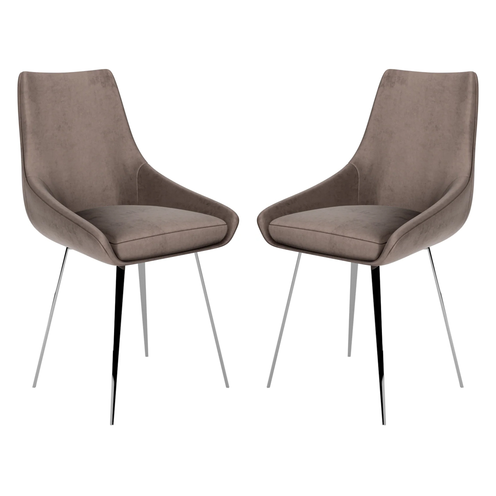 Levant Mink Velvet Dining Chairs In Pair