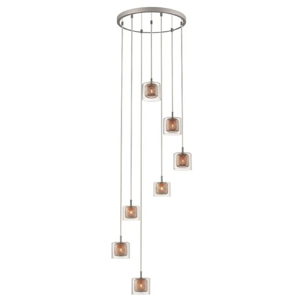 Lewisham 7 Light Clear Glass Pendant Light In Copper And Chrome | Bed Sava