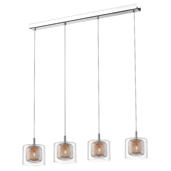 Lewisham 4 Light Clear Glass Pendant Light In Copper And Chrome | Bed Sava