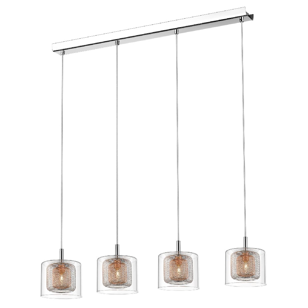 Lewisham 4 Light Clear Glass Pendant Light In Copper And Chrome