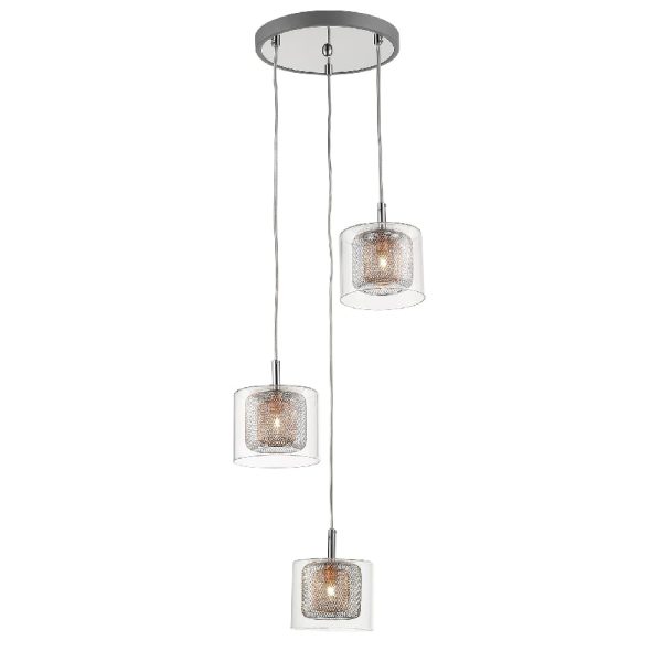 Lewisham 3 Light Clear Glass Pendant Light In Copper And Chrome | Bed Sava