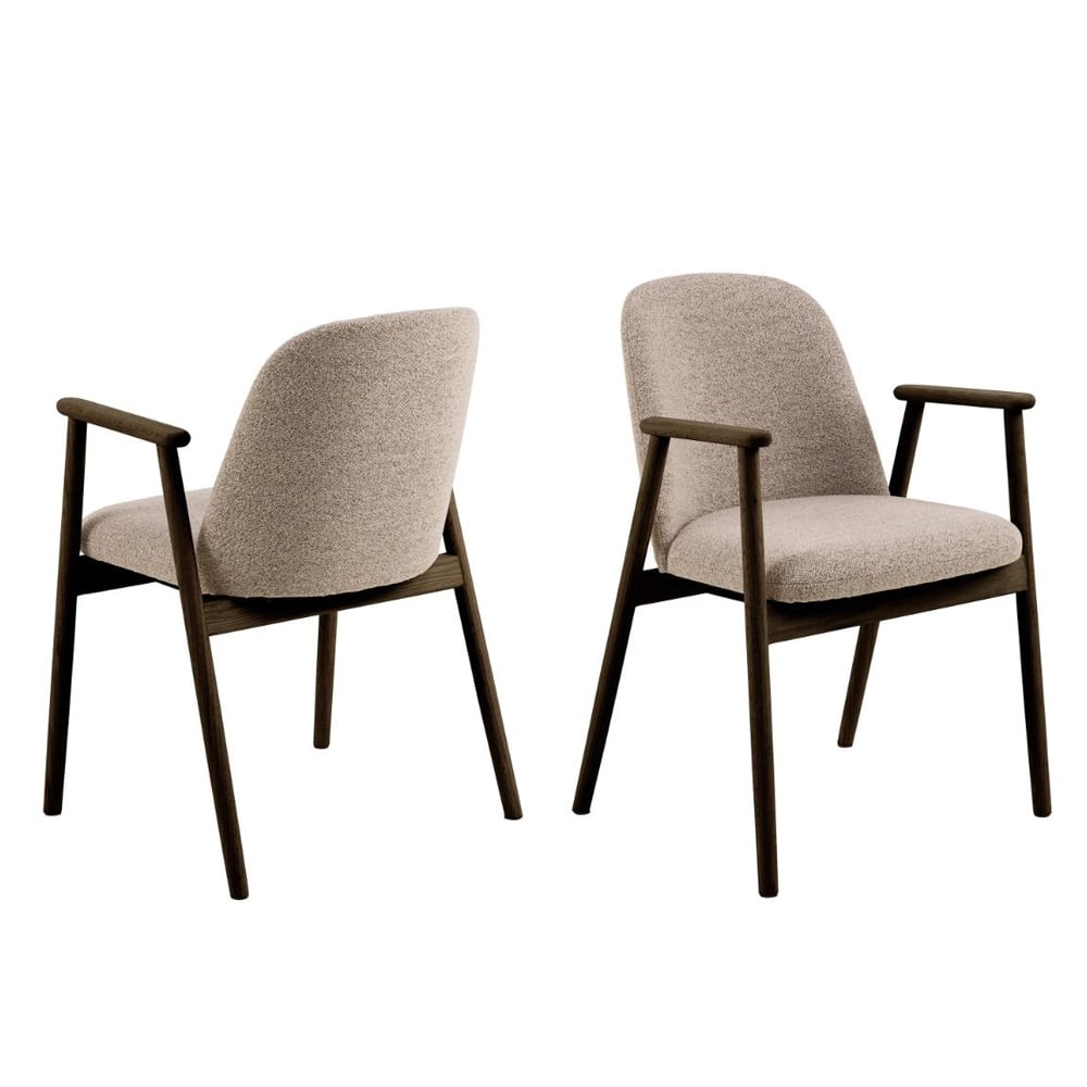 Lewiston Beige Fabric Dining Chairs With Wooden Frame In Pair