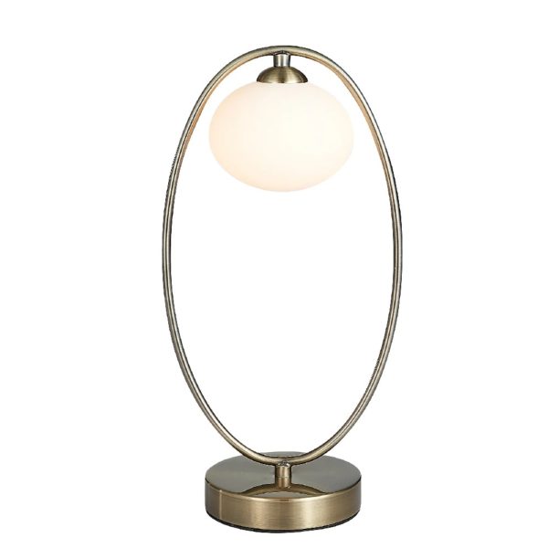 Leyburn Glass Shade Table Lamp In Antique Brass | Bed Sava