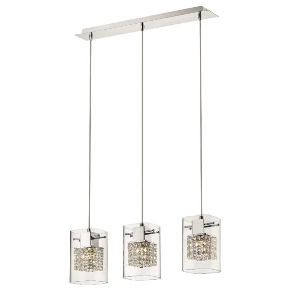 Leyton 3 Light Clear Glass Bar Pendant Light In Chrome | Bed Sava