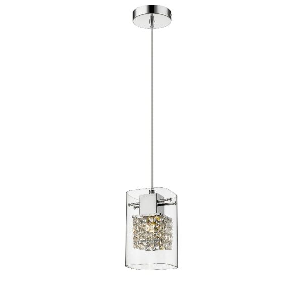 Leyton 1 Light Clear Glass Pendant Light In Chrome | Bed Sava