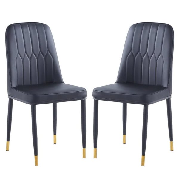 Lima Black Faux Leather Dining Chairs In Pair | Bed Sava