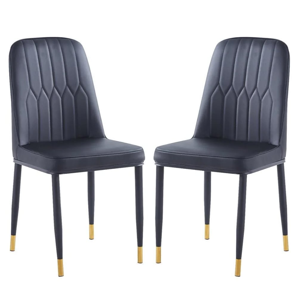 Lima Black Faux Leather Dining Chairs In Pair