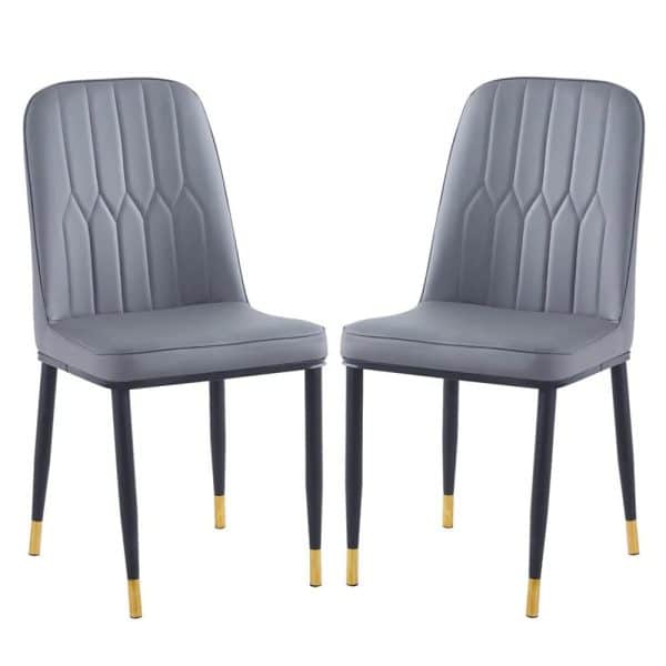 Lima Grey Faux Leather Dining Chairs In Pair | Bed Sava