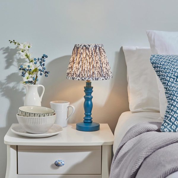 Lincoln Pearl Grey 20cm Shade Wood Table Lamp In Marlin Blue | Bed Sava