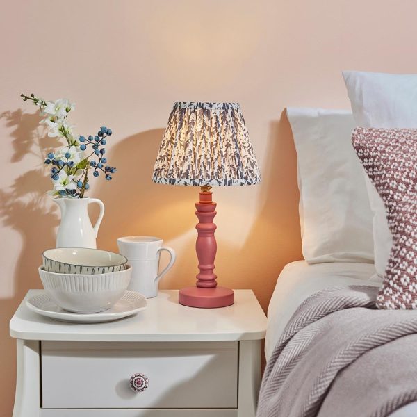 Lincoln Pearl Grey 20cm Shade Wood Table Lamp In Pink Clay | Bed Sava