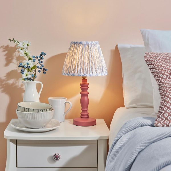 Lincoln Shell Bay Blue 20cm Shade Wood Table Lamp In Pink Clay | Bed Sava