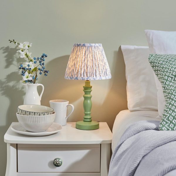 Lincoln Shell Bay Blue 20cm Shade Wood Table Lamp Cotswold Green | Bed Sava