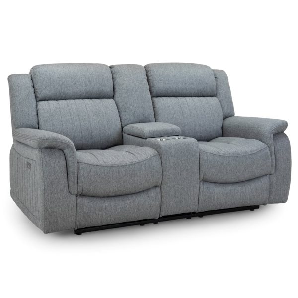 Lindsay Fabric Electric Recliner 2 Seater Sofa In Grey | Bed Sava