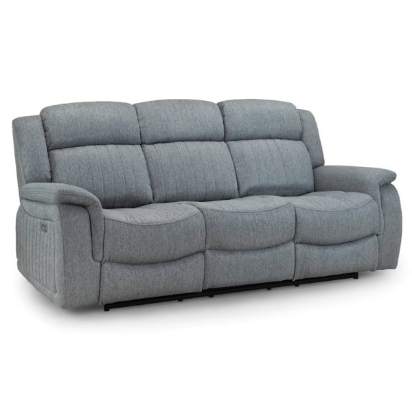 Lindsay Fabric Electric Recliner 3 Seater Sofa In Grey | Bed Sava