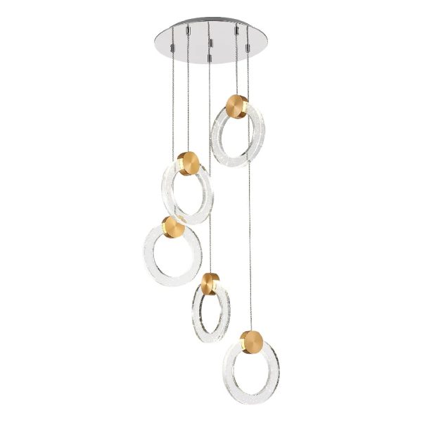 Linton 5 Light Glass Shade Pendant Light In Chrome And Gold | Bed Sava