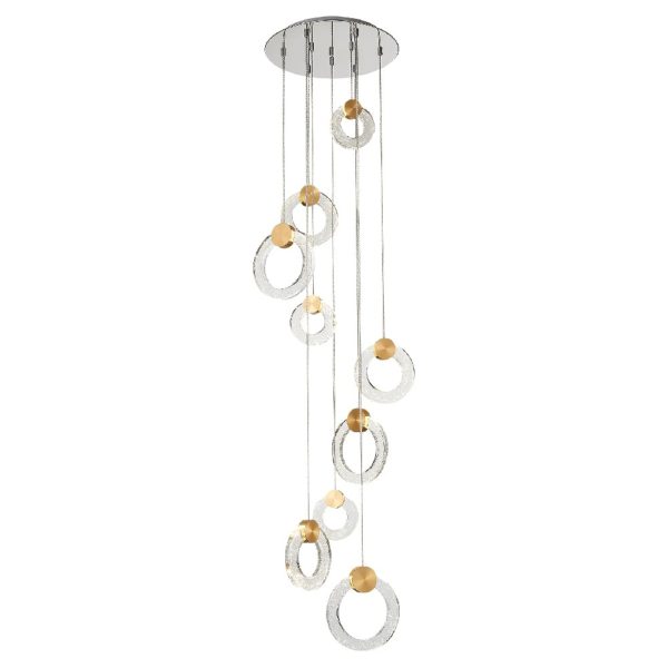 Linton 9 Light Glass Shade Pendant Light In Chrome And Gold | Bed Sava