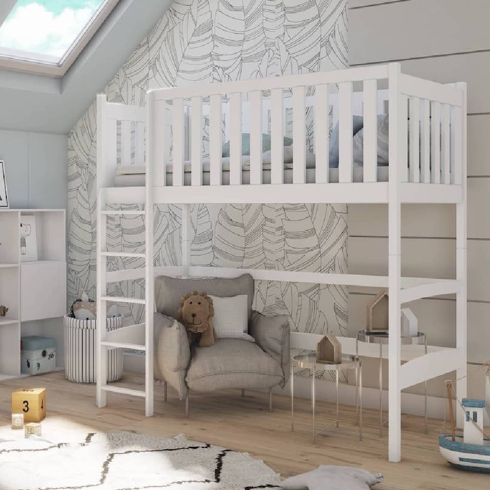 Lititz Wooden Bunk Bed With Bonnell Mattress And Ladder In White